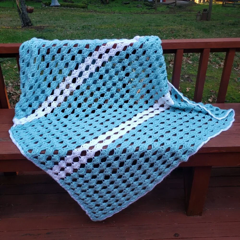 Blue Shade and White- Handmade Throw/Lap Blanket